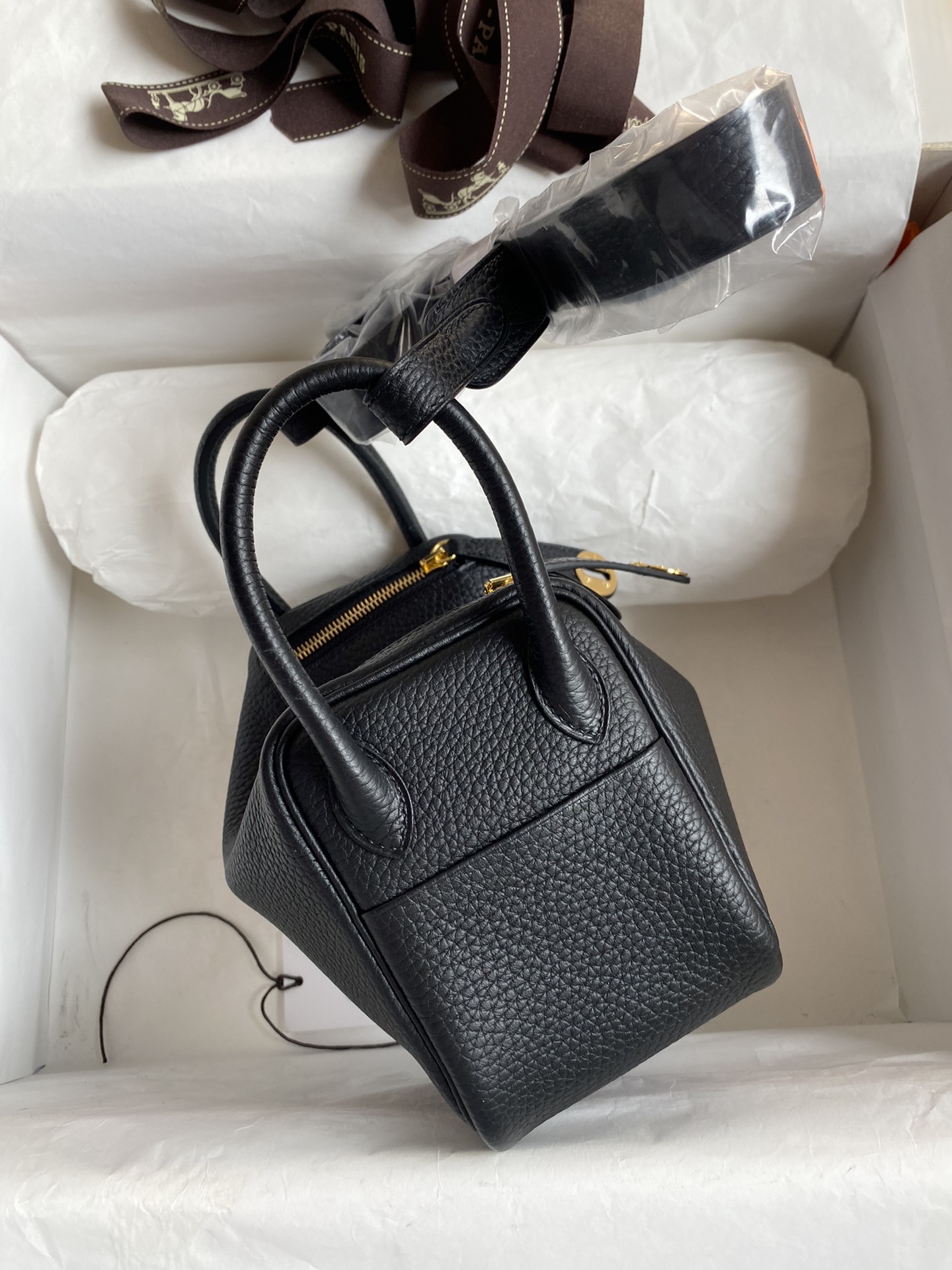 Hermes Mini Lindy 19cm Handbag Shoulder Bag In Black Clemence Leather